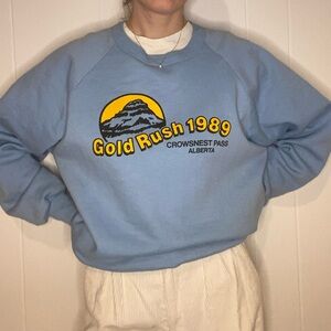 Vintage Blue Crewneck Sweater 80s Crowsnest Alberta